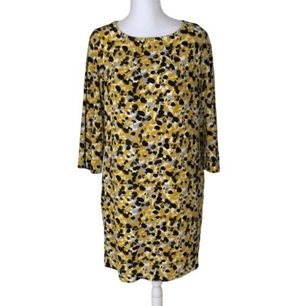 H&M Yellow Black Dot Shift Dress 3/4 Sleeves With Pockets Size 4